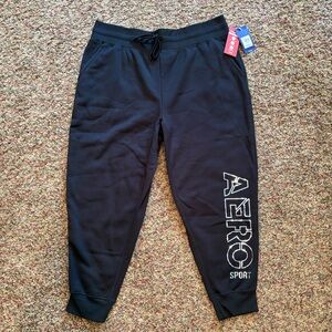 NWT Aeropostale Sport Black Fleece Joggers Shiny Logo Pockets Cozy Size 1X